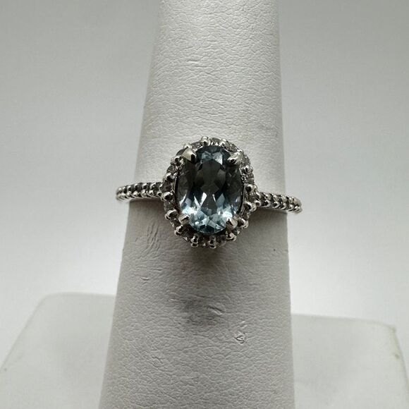 NWOT 5x7mm possible Aquamarine with cz rhinestones ring in sterling silver! - Picture 5 of 10
